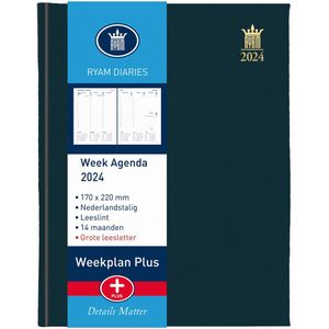Ryam | Bureau agenda | Weekplan Plus Wit NL Mercury | 2024 | Genaaid gebonden | 170 x 220 mm | 14 mnd | Zwart |