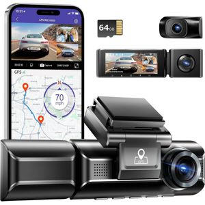 Goodivery® - M550 Dashcam voor de auto, voor en achter - 4 K/2,5 K met GPS WiFi - 64 GB kaart - 2,5 K + 1080 p + 2,5 K - 3 dashcam - autocamera 3,19 inch IPS-scherm - nachtzicht - loop-opname - 170 graden groothoek