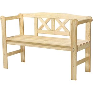 KADAX Tuinbank van hout, 119 x 44 x 76 cm, zitbank van massief hout, houten bank voor tuin, terras en balkon, weerbestendige balkonbank met rugleuning (119 cm, natuurlijk/X)