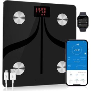 Weegschaal Smart Body Fat Weegschalen USB Oplaadbaar Bluetooth Weegschaal Hoge Precisie Weegschaal met Smartphone App Lichaamssamenstelling Monitor voor Lichaamsvet BMI