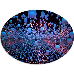 Dibond Ovaal - Opgekleurde Lampen bij een Spiegel - 108x81 cm Foto op Ovaal (Met Ophangsysteem)