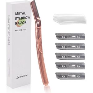 Eyebrow Shaver - Dermaplaning - Metalen Snijgereedschap voor Vormen en Knippen - RVS Oogbrowmes met 6 Bladen (Roze Goud)