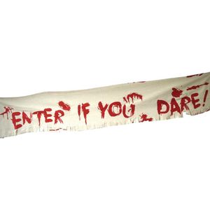 Banner met Bloed Opdruk “Enter if you dare “, Halloween, Themafeest, Verjaardag