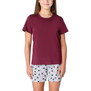 Merry Style Dames Pyjama - Korte mouwen - Korte broek - Katoen - MS-MS10-265-PJ - Roode Wijn/Katten - 176