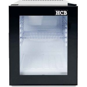 HCB® - Professionele Horeca Minibar koeling - 32L - Mini Koelkast met glazen deur - Kleine drankenkoelkast - D - Zwart - 38,5x45,2x48,6 cm (LxBxH) - Flessenkoelkast - Bier koelkast - tafelmodel
