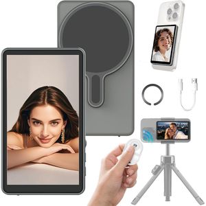 Vlog Camera-Selfiemonitor achtercamera-Magnetische Selfie Vlog Monitor-vlog camera voor beginners-1080P-scherm met draadloze verbinding met mobiele telefoon -60Hz- Achtercamera selfiescherm met afstandsbediening-(grijs)