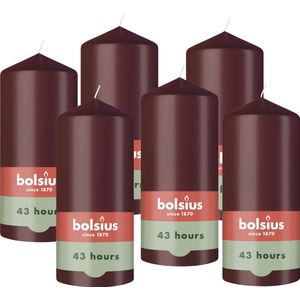 Bolsius - Gladde Stompkaarsen - Bordeaux Rood - 6 Stuks - 13 cm - 43 Branduren