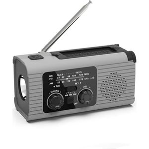 Draagbare noodradio - 4000mAh Weeralarmradio, AM/FM, Zonnesolar/handkraan/USB oplaadbaar, Geschikt voor nood situaties (Grijs)