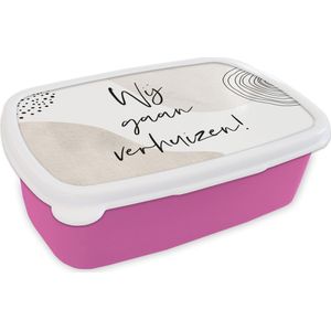 Broodtrommel Roze - Lunchbox - Brooddoos - Verhuizen - Nieuw huis - Quote - 18x12x6 cm - Kinderen - Meisje