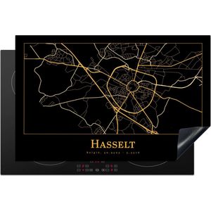 KitchenYeah® Inductie beschermer 81.2x52 cm - Kaart - Hasselt - Zwart - Goud - Kookplaataccessoires - Afdekplaat voor kookplaat - Inductiebeschermer - Inductiemat - Inductieplaat mat