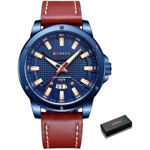 Horloges voor Mannen Heren Horloge Curren Herenhorloge Watch - Jongens Horloges - Incl. Horlogebox Geschenkdoos - Bruin Blauw