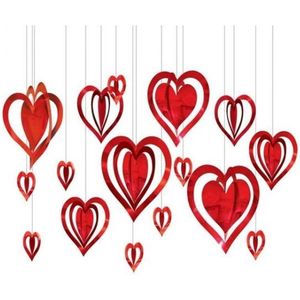 Akyol - Hartjes decoratie slinger – Valentijn - slingers met hart - 16 stuks - valentijnsdag decoratie – Versiering – Valentijsdag – Hartjesslinger