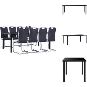 vidaXL Eetset Eettafel Zwarte Gehard Glas 200x100x75cm - 8 Tuinstoelen Kunstleer Staal 42x52x100cm Zwart - Set tafel en stoelen