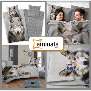 Warm flanellen beddengoedset - wolf-design - 1 stuk - 100% katoen - 135 x 200 cm