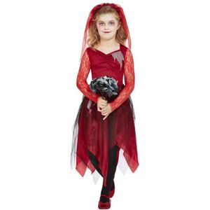 Smiffy's - Feesten & Gelegenheden Kostuum - Rode Grijze Horror Bruid Heks - Meisje - Rood, Grijs - Small - Halloween - Verkleedkleding
