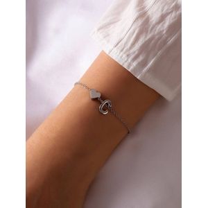 Initiaal Armband met Letter C Zilverkleurig - Naam Armband Cadeau - Geluks Armband op Kaartje - Pax Amare