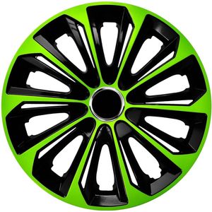 NRM - wieldoppen 16"" - zwart met groen - set van 4 stuks - ABS / Duurzaam / Resistant