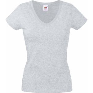 Fruit Of The Loom Dames Vrouwen-Fit Valuegewicht V-hals T-shirt met korte mouwen (Heather Grijs)