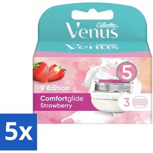Gillette - Venus Comfortglide - Strawberry - Zoete geur en hydratatie - 3 Navulscheermesjes - Bulkverpakking - 5 stuks