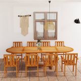 The Living Store Teakhouten Tuinset - Eettafel (180 - 280) x 100 x 75 cm - Stapelbare Stoelen - Met Parasolgat