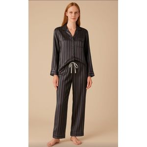 Dames Luxe Pyjamaset- 2- Delige -Pyjama- Nachtkleding- Satijn- Cadeau voor Vrouw Antraciet / Grijs Maat S
