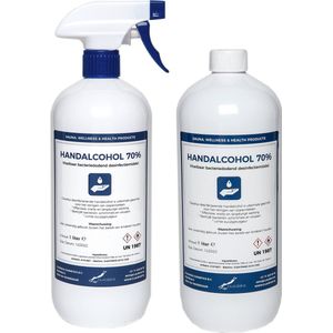 Handalcohol spray 70% - 1 liter met spraykop + 1 liter met dop
