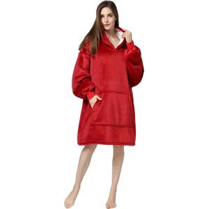 Bovista Hoodie Deken Met Mouwen - Knuffeldeken - Fleece Blanket - Dames - Heren - Kinderen - Plaid - Onesie - Extra Zacht & Warm - Rood