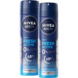 NIVEA MEN Fresh Active Deodorant Spray - Deo Beschermt 48 uur lang - Aluminiumvrij - 2 x 150 ml - Voordeelverpakking