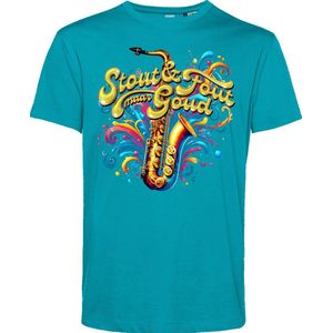 T-shirt Foute Saxofoon | Toppers in Concert 2025 | Stout & Fout maar Goud | Foute Party Shirt | Turquoise | maat XS