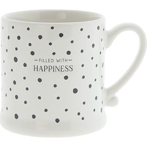 Bastion Collections - Mug white dots Black / Happiness 8x7 cm