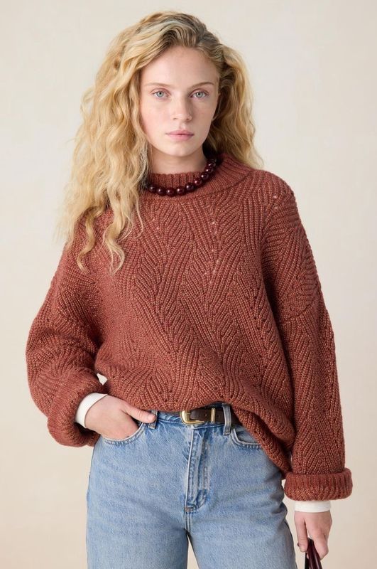 Sissy-Boy - Donkerrode - Gebreide Trui - Lurex - Lange Mouwen - Hoge Halslijn