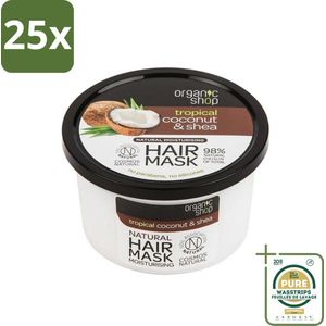 25 x Organic Shop - Haarmasker Coconut & Shea - Verzorgend en Voedend - 250 ml - Grootverpakking - Haarmasker - Kokosnoot - Shea Butter - Voedend Haar - Droog Haar