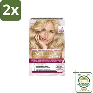 L'Oréal Paris - Excellence Crème - Zeer Lichtblond 9 - Haarverf - Permanente Haarkleuring - Voordeelverpakking - 2 stuks - Grijsdekking - L'Oréal Paris