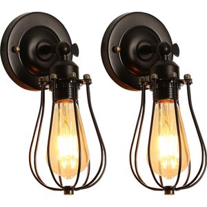 Delaveek-Vintage wandlamp- Zwart - Set van 2 - E27 lampvoet (Lichtbron niet inbegrepen)
