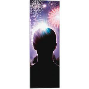 Vlag - Achteraanzicht van Man kijkend naar Vuurwerkshow - 20x60 cm Foto op Polyester Vlag