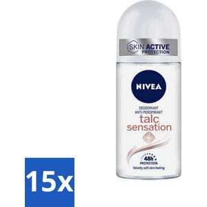 15 x Nivea - Deo Roll-On - Talc Sensation - Anti-Transpirant - 50 ml - Kaoline - Avocado-olie - Zijdezachte Huid - Langdurige Frisheid