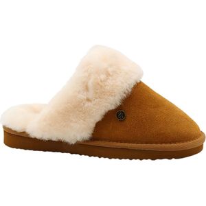 Alpacas Footwear - Dames - Echt suéde pantoffel - Gevoerd met 100% zachte lamswol - Chestnut - 38