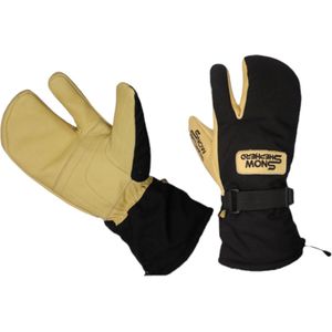 Snowshepherd Skihandschoenen - Leren 3 vinger wanten - Geel/Zwart - Anti-slip - Lobster handschoenen - Wanten - Heren - Dames - S