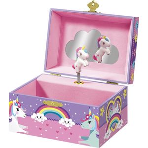 Totum Unicorn sieradendoosje met muziek, juwelenkistje muziekdoosje met geluid, draaiende unicorn en spiegel cadeau tip