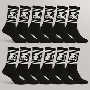 Starter - Unisex 12-Pack Crew Socks - 12 Paar Sokken - 43 - 46- Zwart-Wit