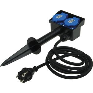 Buitenstopcontact met grondpin - Tuinpaal met stopcontact - Tuinstopcontact met 2m kabel - Tuinstekkerdoos IP44 Waterdicht - Zwart