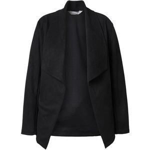 MIAMODA - Dames - Suède jasje straight fit verhoogde kraag openvallend jasje - Zwart - Maat 44
