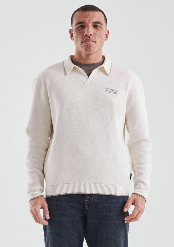 Gebreide Trui - Katoenmix - Relaxte Pasvorm - Polokraag met V-hals