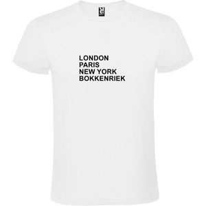 wit T-Shirt met London,Paris, New York , Bokkenriek tekst Zwart Size XS
