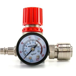 TOVBMUP Luchtcompressor accessoire - Drukregelaar - 1/4 inch - Standaard drukregelklep - met 175 PSI - 12 bar manometer - voor luchtcompressoren - 4 poorten