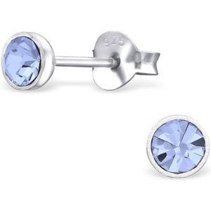 Aramat jewels ® - Kinder oorbellen rond kristal 925 zilver licht saffier 4mm