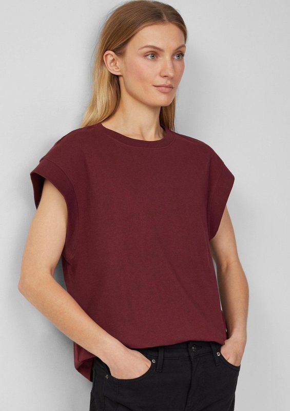 s.Oliver - Shirt - Bordeaux - Kwartmouw - Ronde Hals - Losse Pasvorm