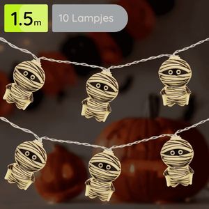 Halloween Lichtsnoer Mummie - 1.5 Meter - 10 LED Lampjes - Inclusief Batterijen - Warm Wit Licht