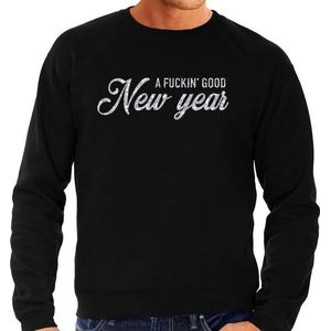 Nieuwjaarsfeest trui / sweater - A fuckin good new year - zilver / glitter - zwart - heren - oud en nieuw kleding M