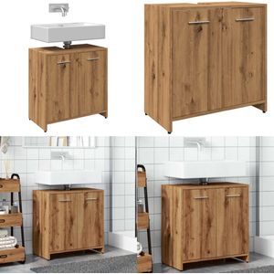 vidaXL Wastafelkast 60x33x60 cm bewerkt hout artisanaal eikenkleurig - Badkamer Wastafel Kast - Badkamer Wastafel Kasten -wastafel Kast - Badkamer Wastafel Kast